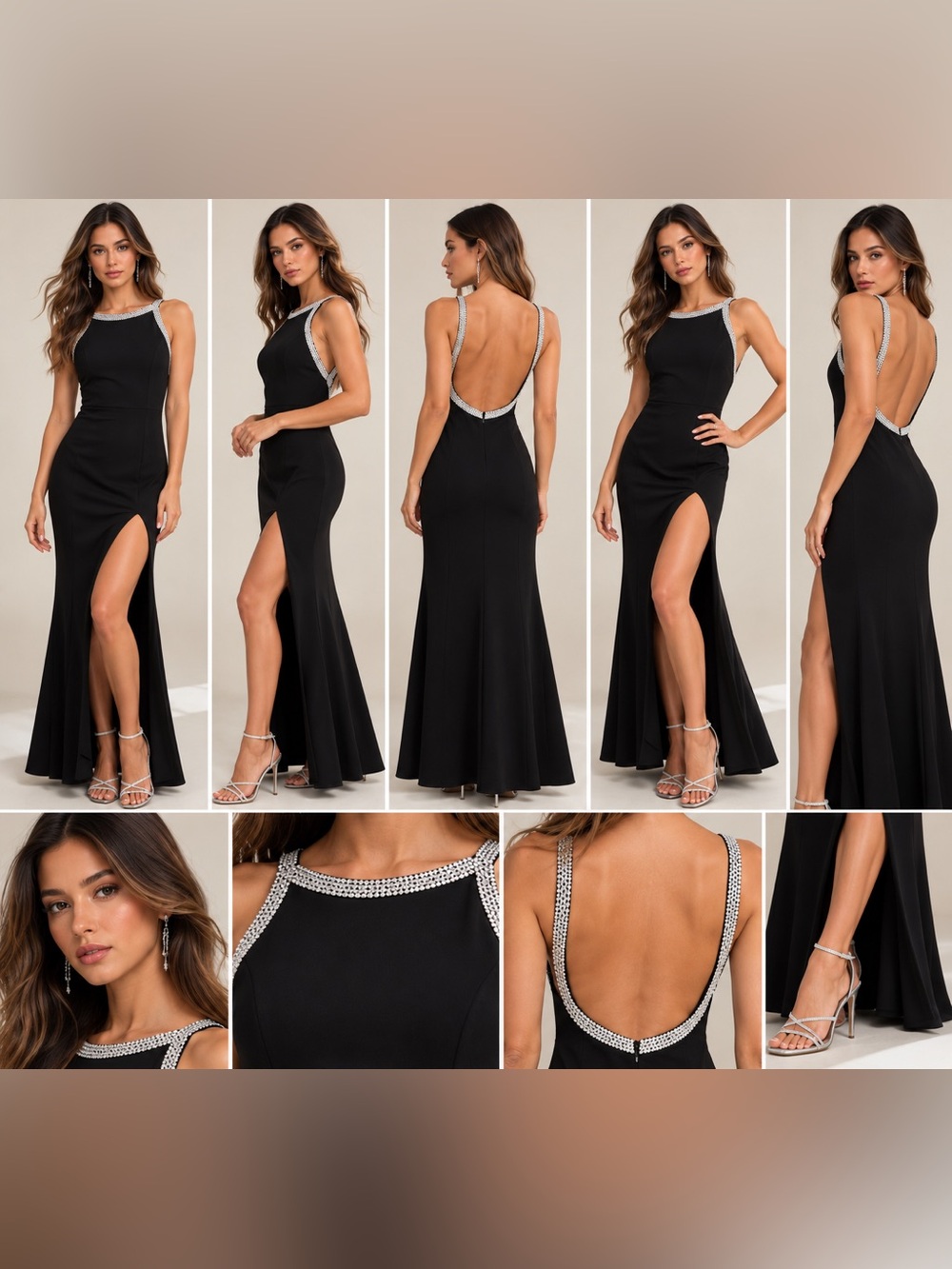 Lulus Exceptional Radiancy Black Rhinestone Backless Maxi Dress M